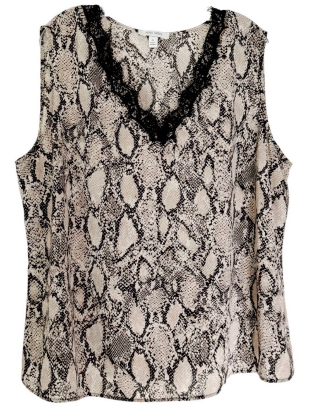 Nine West Snake  Print Chiffon & Lace Blouse 2X